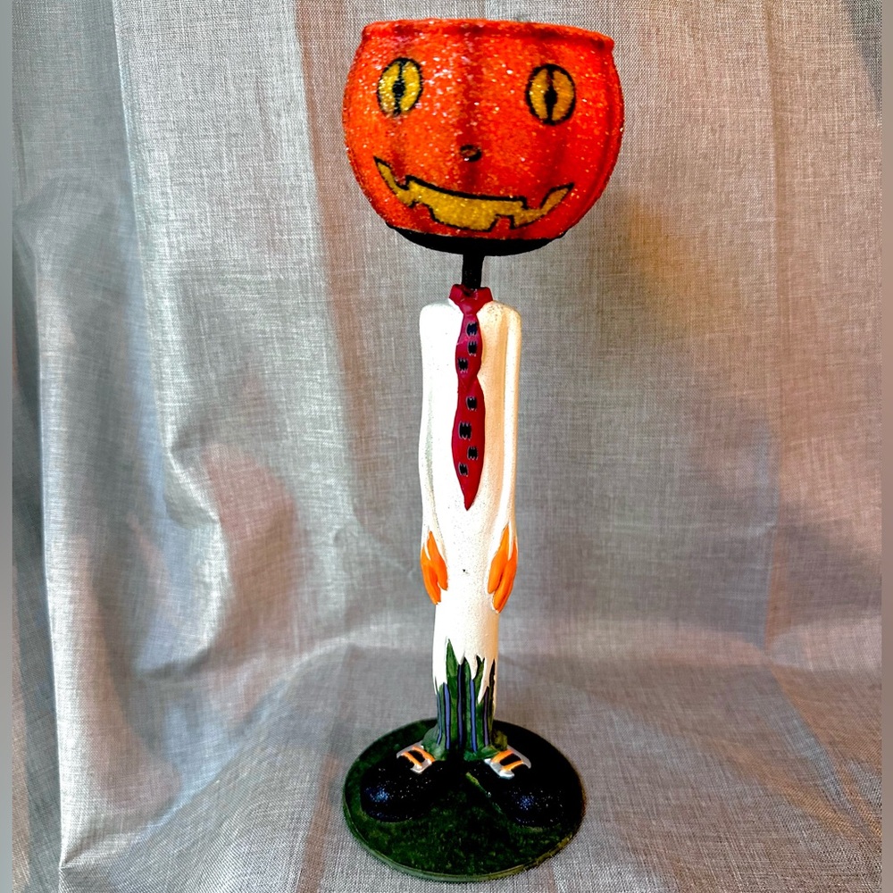 Dept 56 Halloween Glitterville Pumpkin Head 10” Tea light Candle Holder Figure